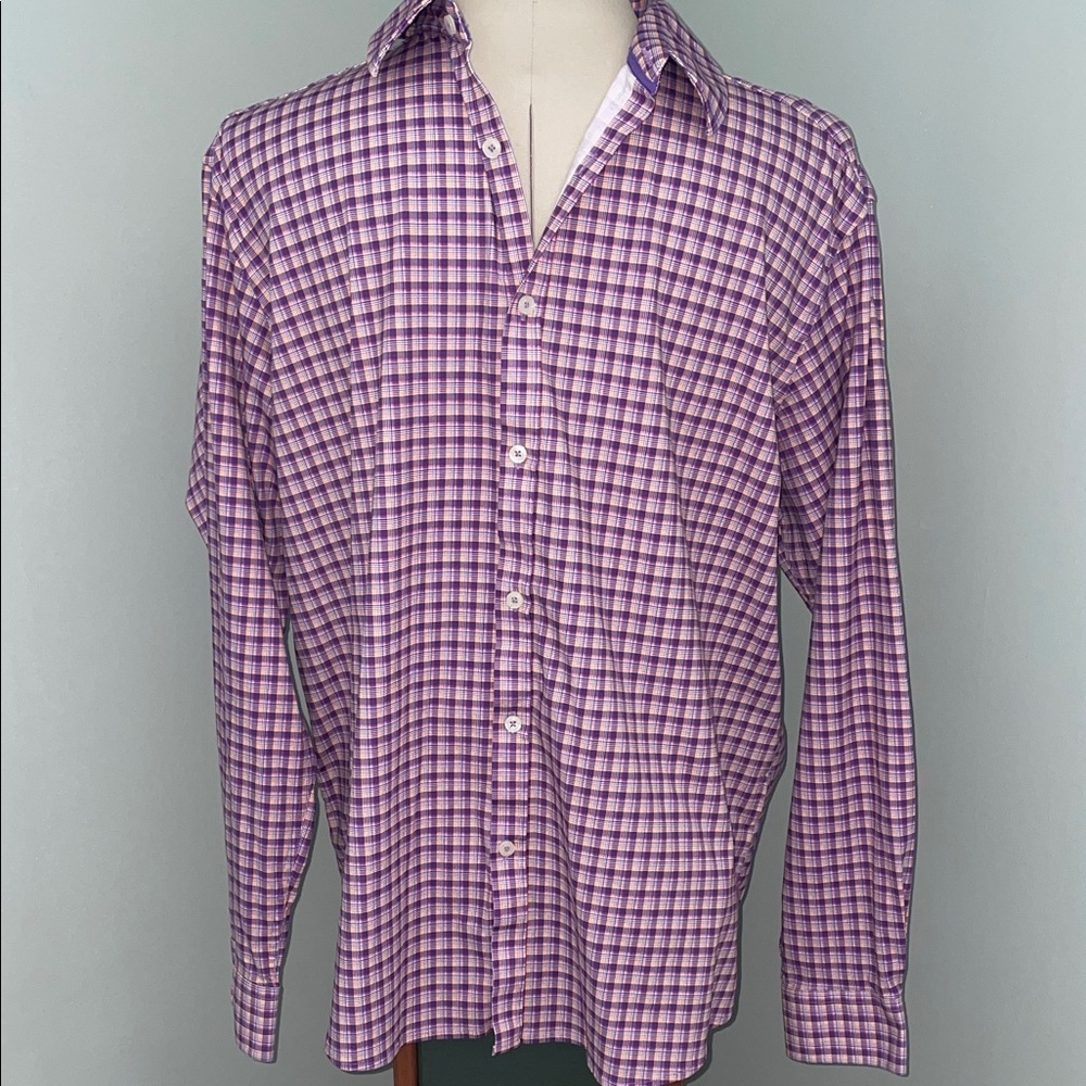 Jack Maverick Button Down Purple Checkered Shirt.  Size XL. Cotton. Long Sleeve